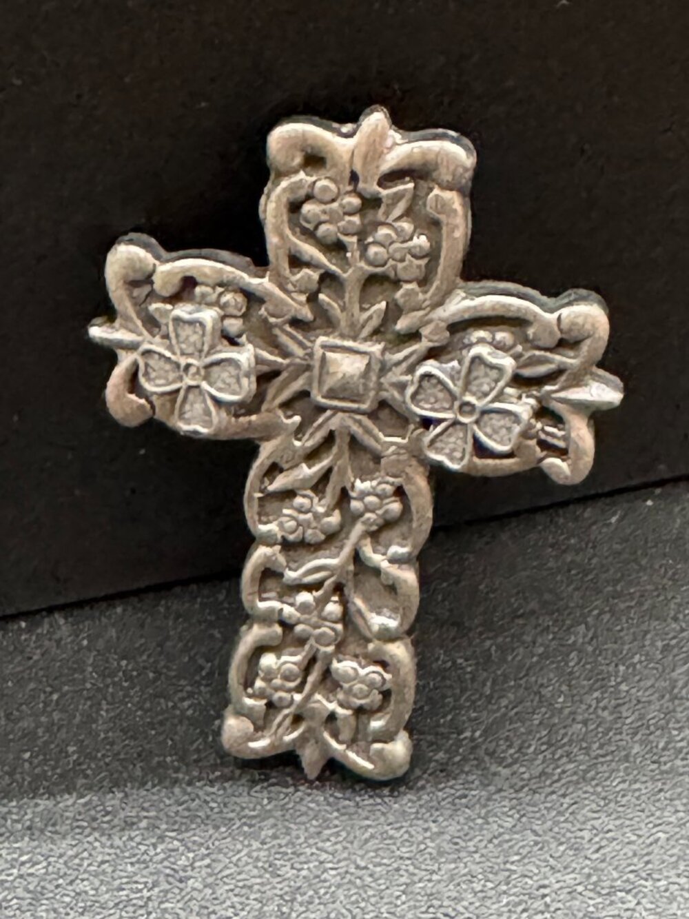 Brooch & Pierced Earrings Set Celtic Cross 4 Leaf Clovers Silver tone Pewter